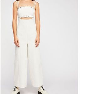 Free people white denim jumpsuit